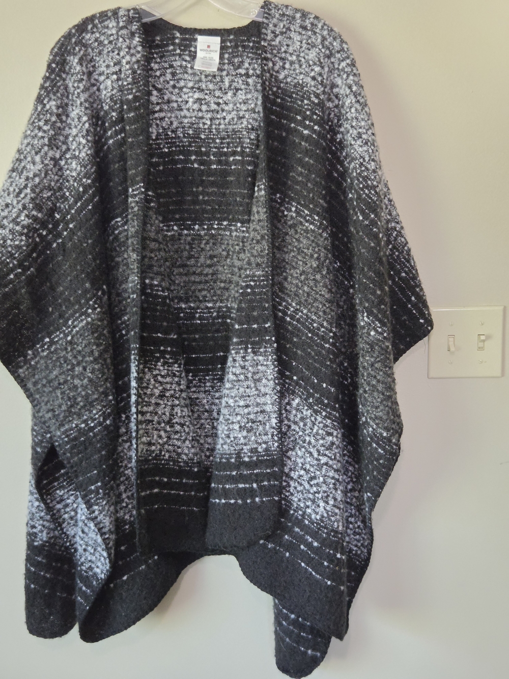 Woolrich Black & Gray Open-Front Knit Poncho Shawl